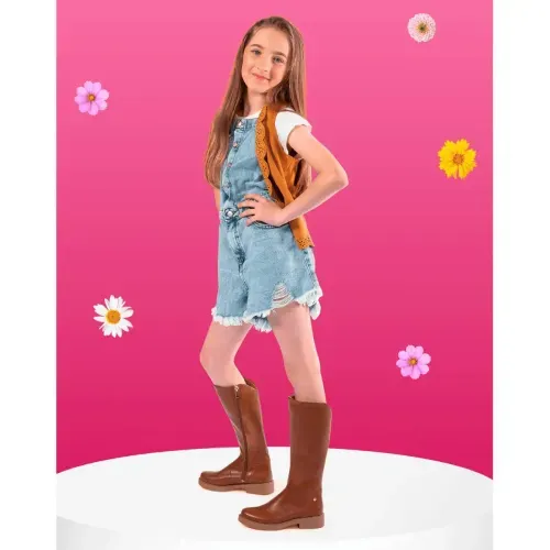 Bota Pink Cats Infantil de Cano Longo Marrom