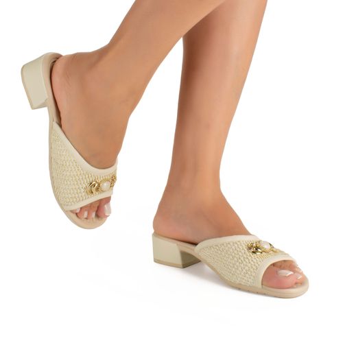 Tamanco Campesí de Salto Bloco Bege